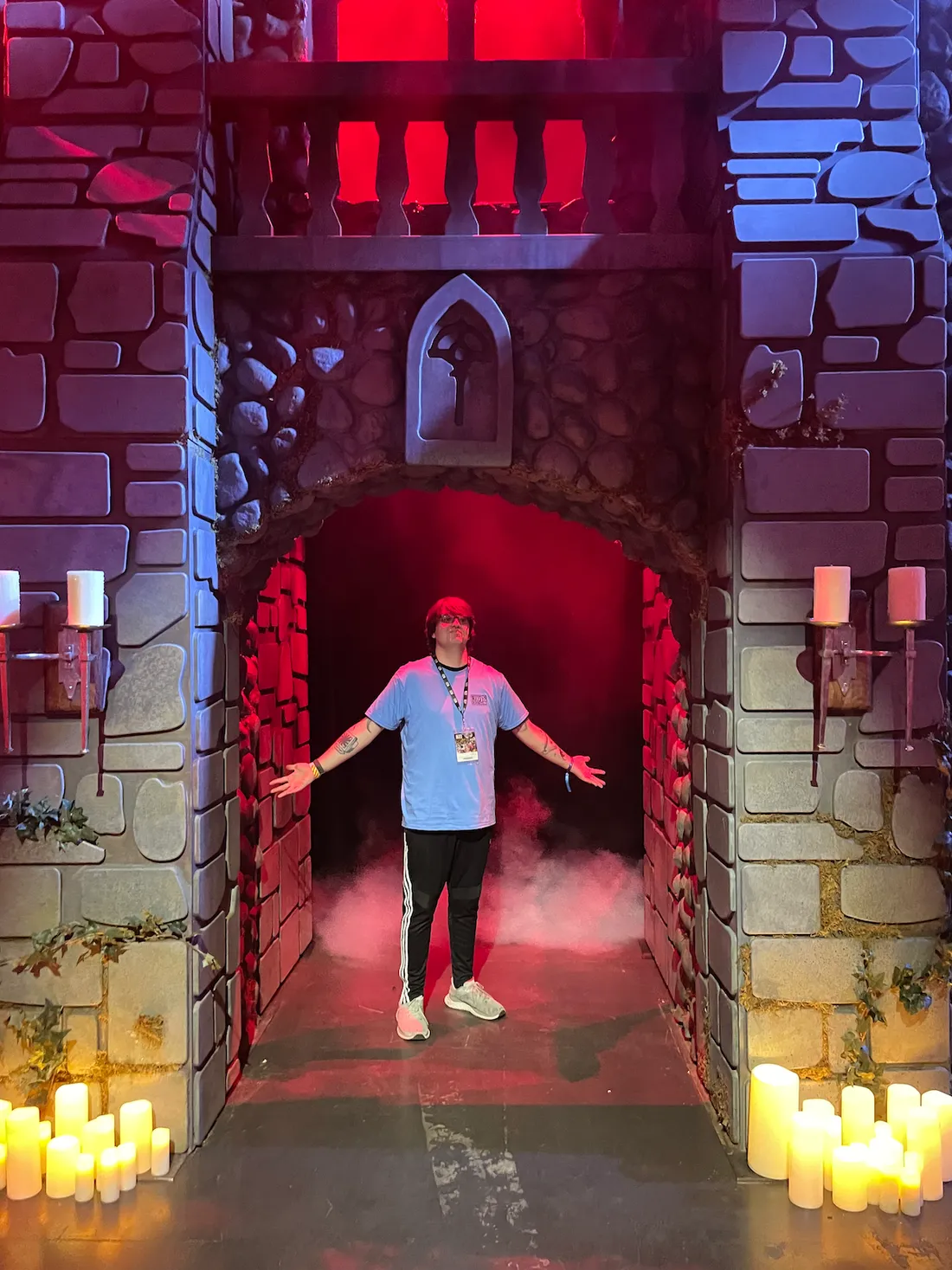 Person in doorway at cathedral at BlizzCon