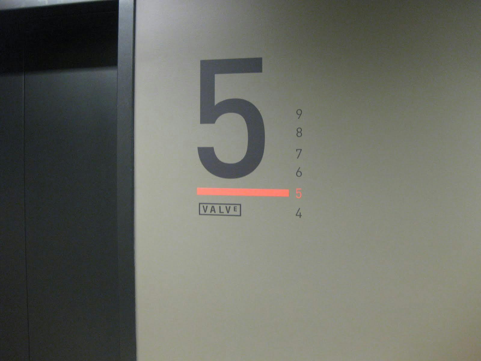 Marker on a wall stating you are on the 5th floor of the Valve
offices