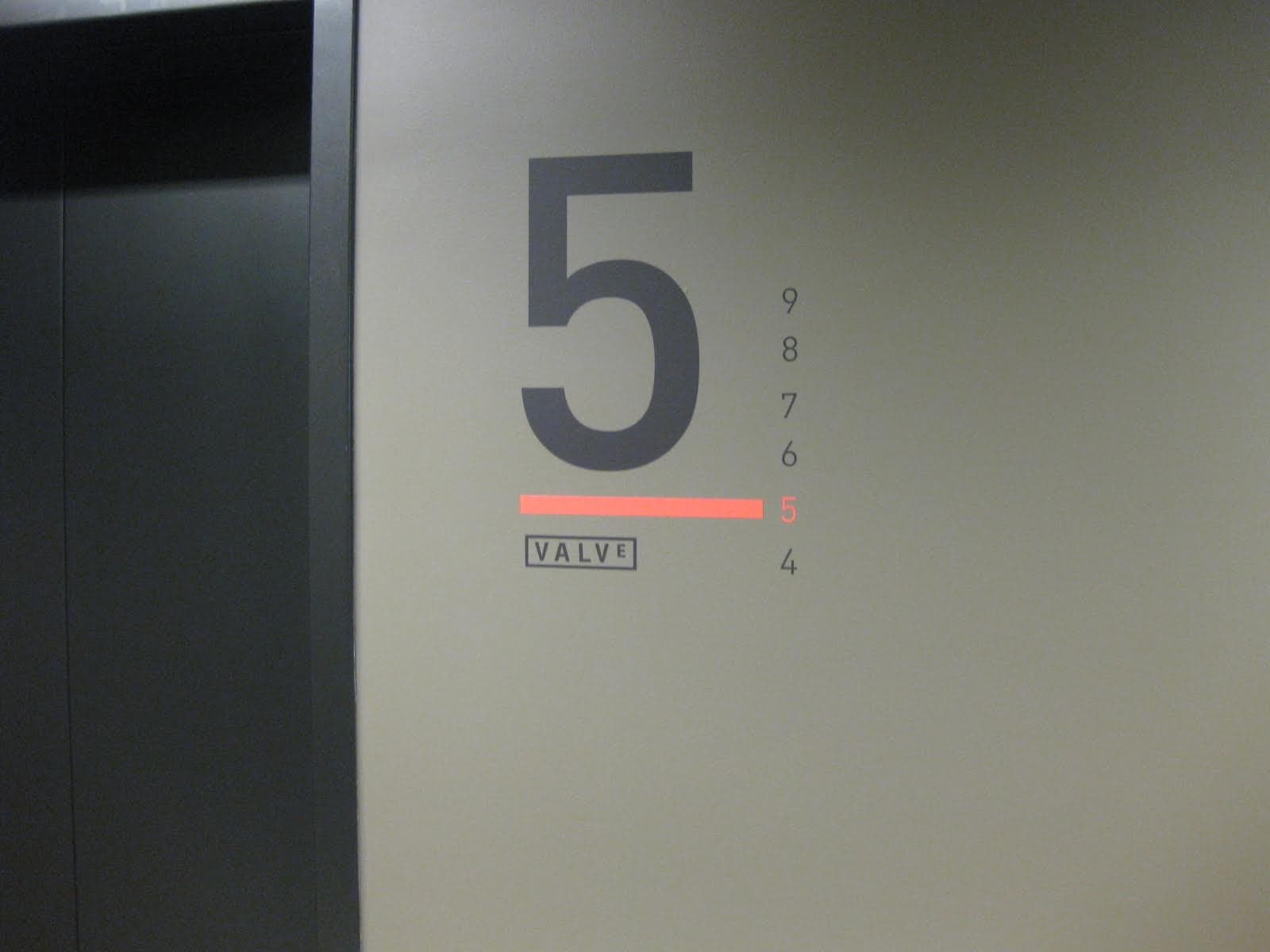 Marker on a wall stating you are on the 5th floor of the Valve
offices